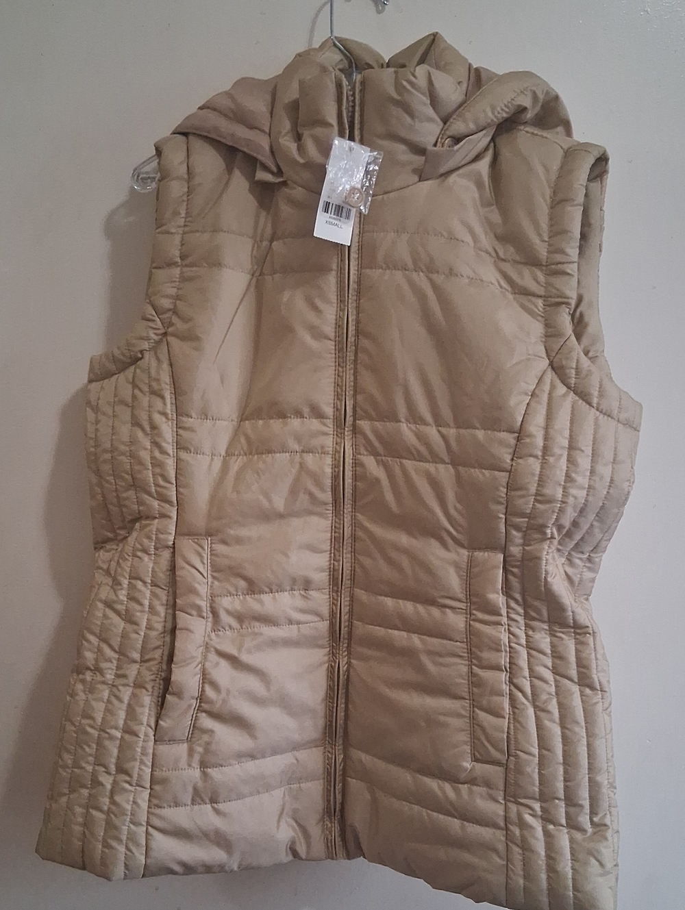 NWT New York & Company Quilted Hooded Vest - Tan Size XS